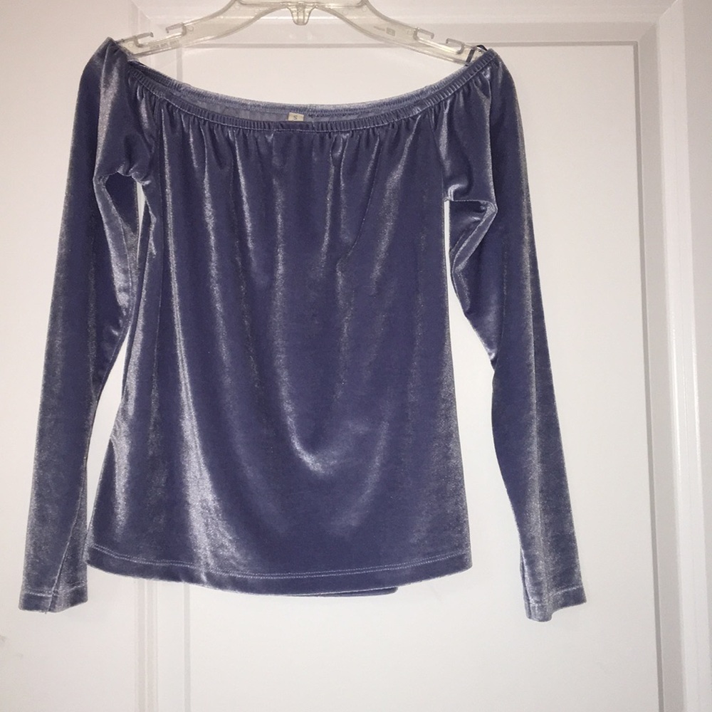 gorgeous velvet blue off the shoulder; cropped